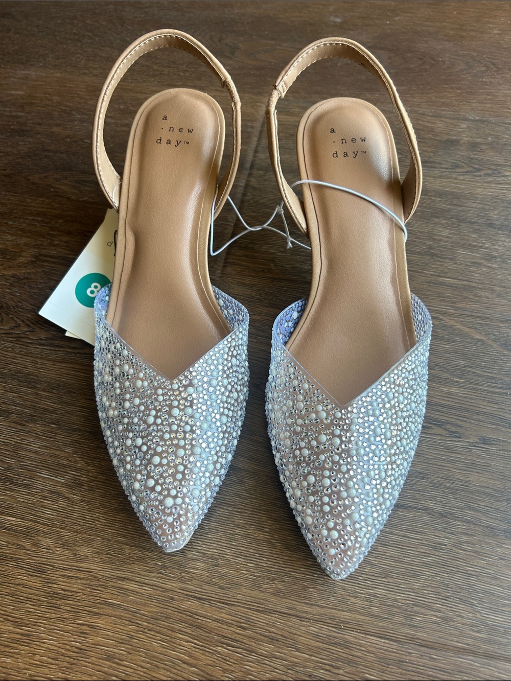 a new day Women's Nude Pearl Embellished Slingback Flats